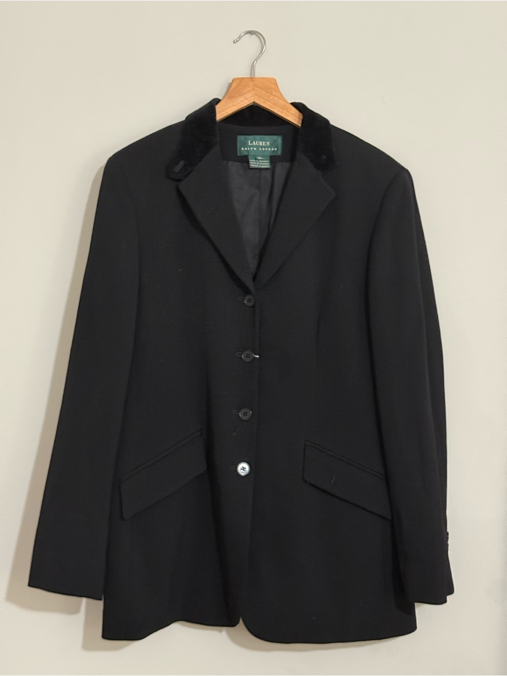 Vintage Ralph Lauren Black Women's Wool Blend Coat